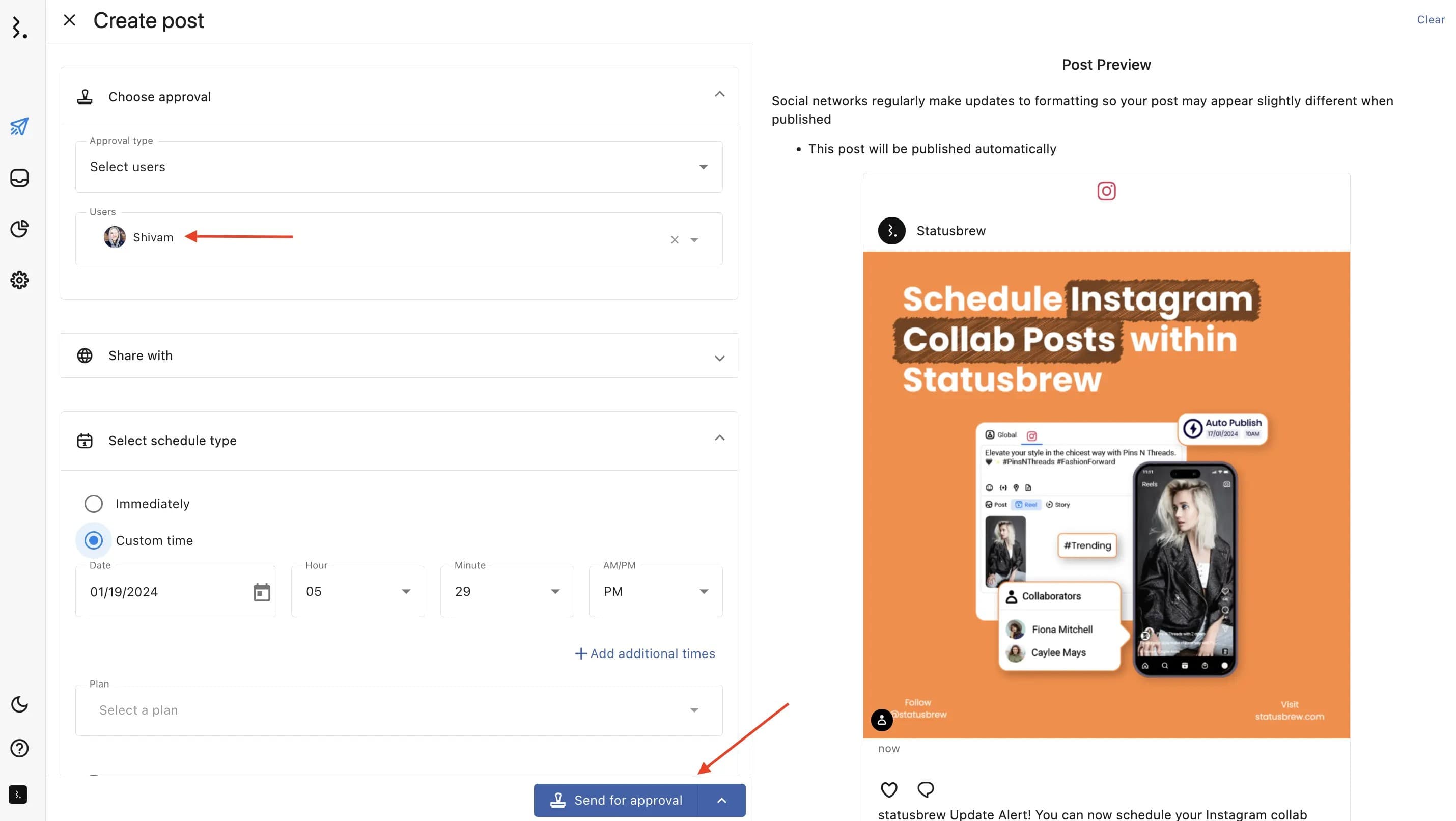 Selecting Approval Workflow in Statusbrew