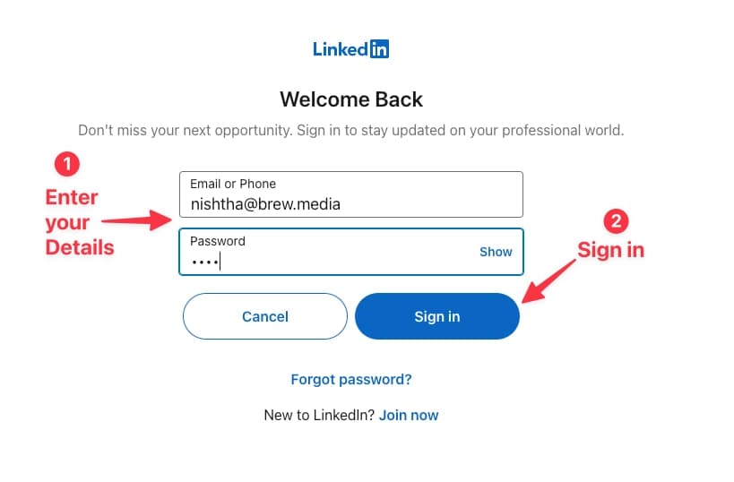 Login to LinkedIn