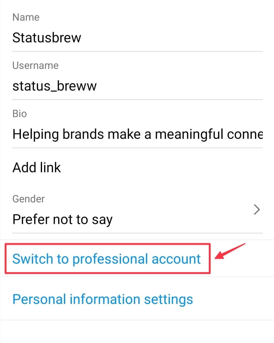 Switch to professional account