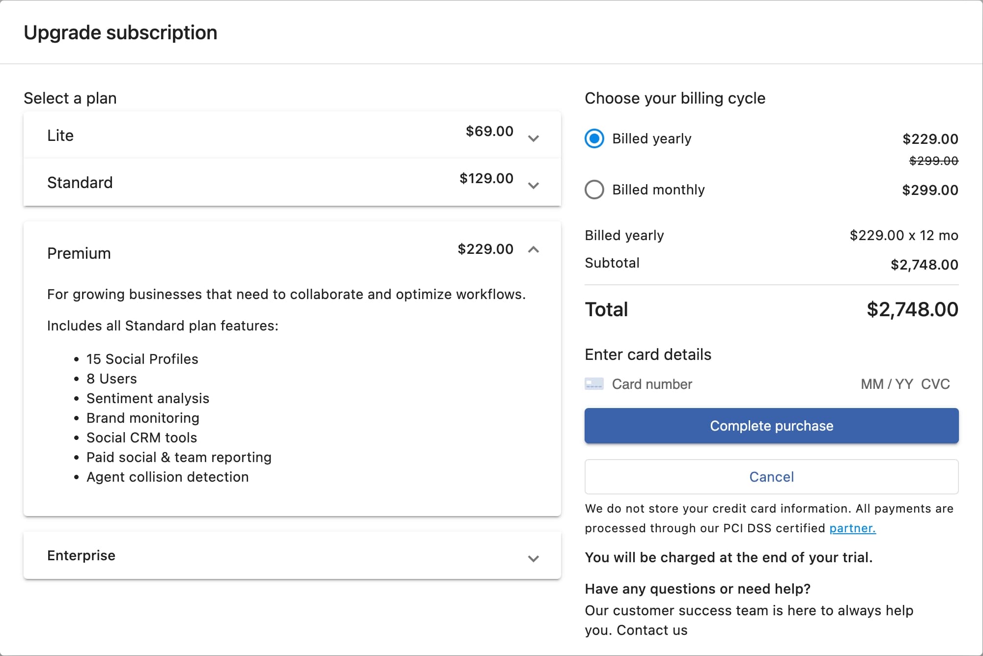 Choose the Plan and Update Payment Details to Upgrade your Subscription