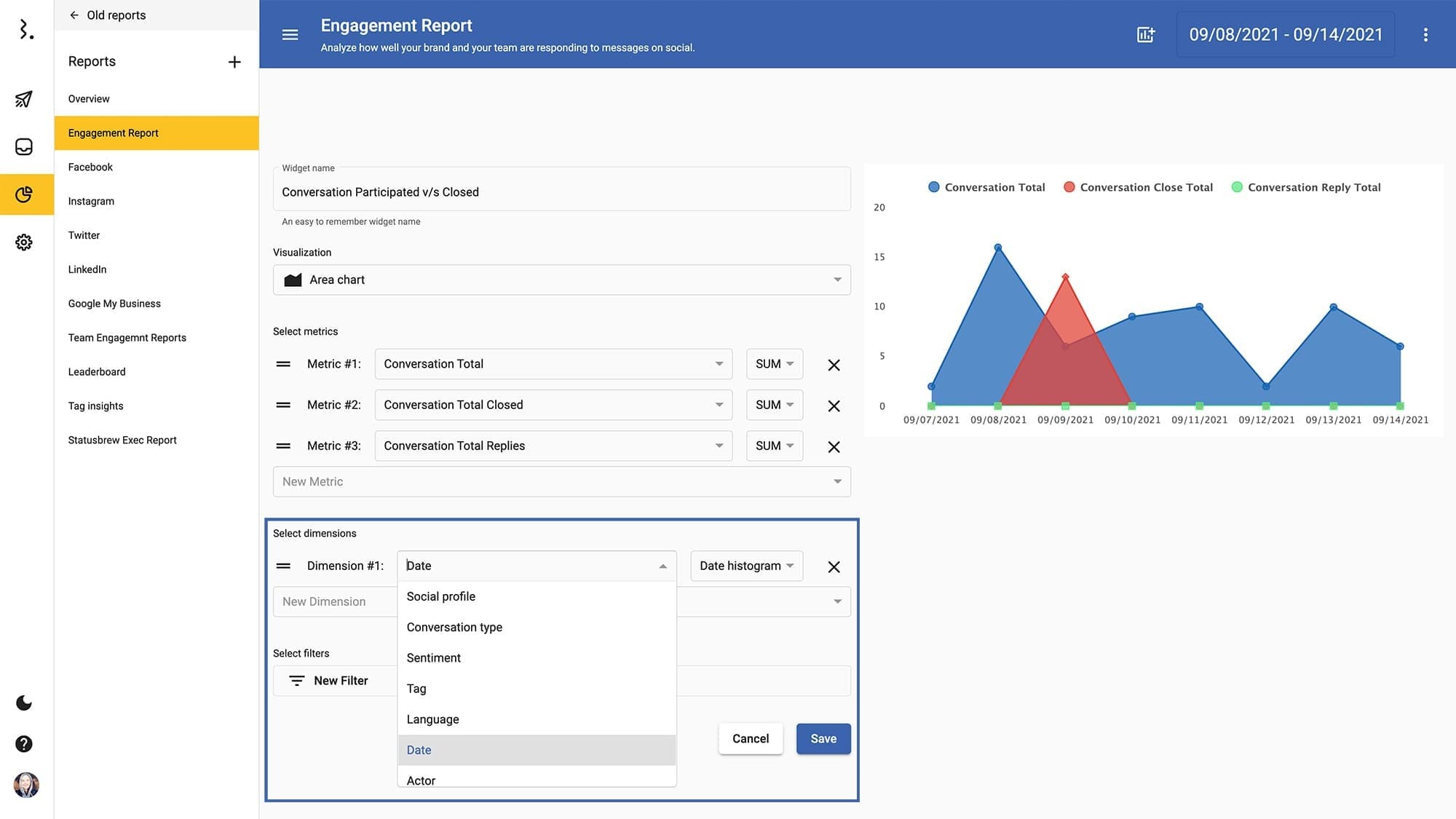 Widget Dimensions in Statusbrew-s Reports Lab