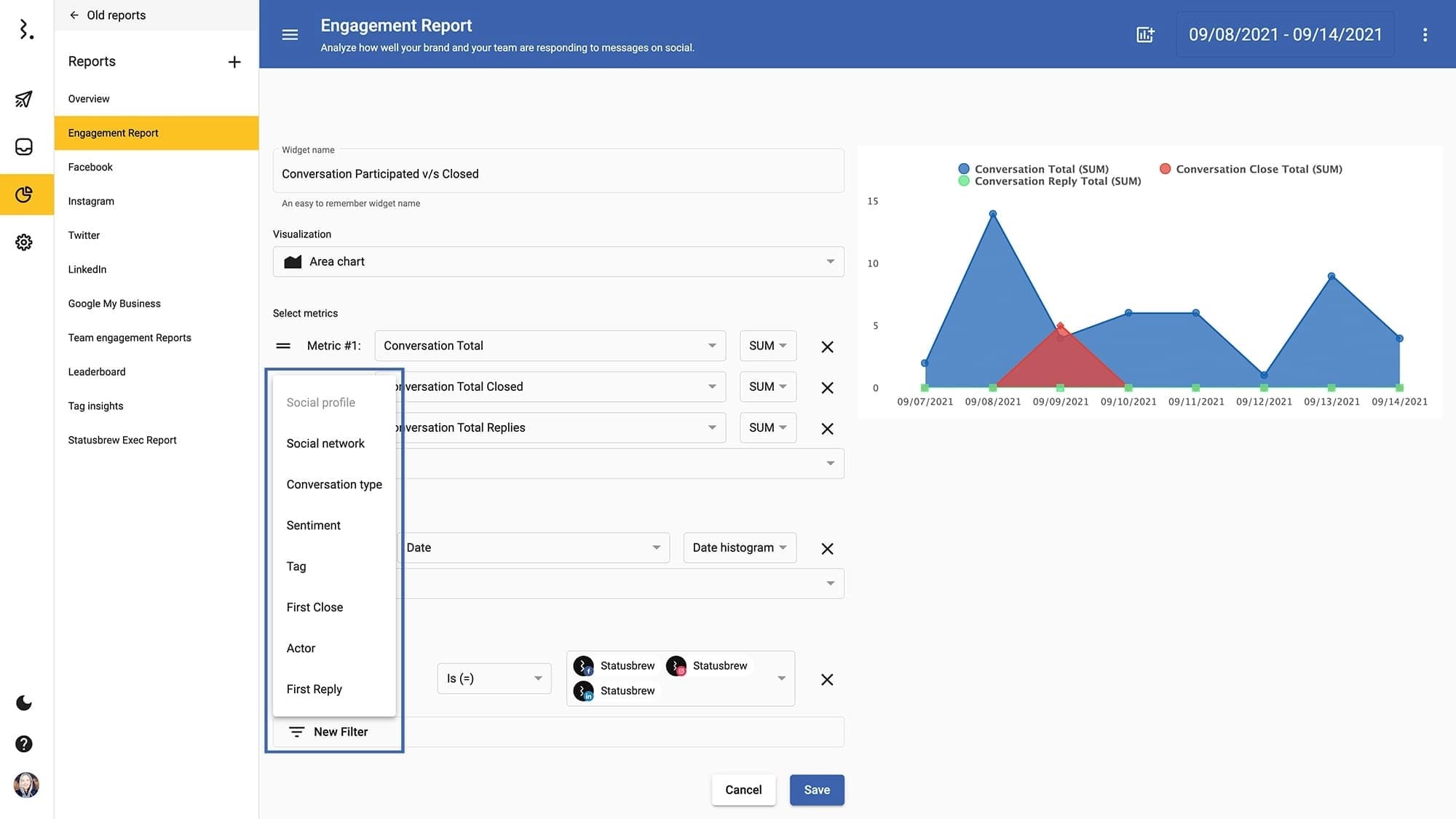 Widget Filters in Statusbrew-s Reports Lab