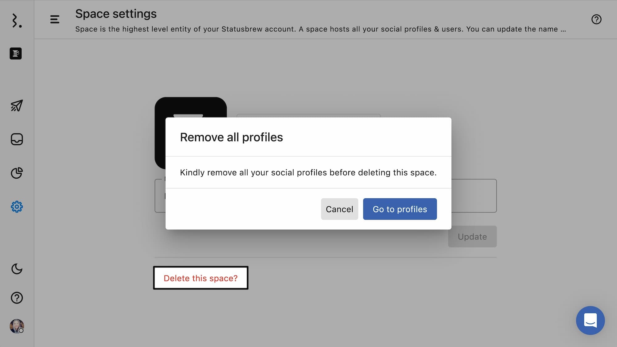 Delete the Space > Remove All Profiles