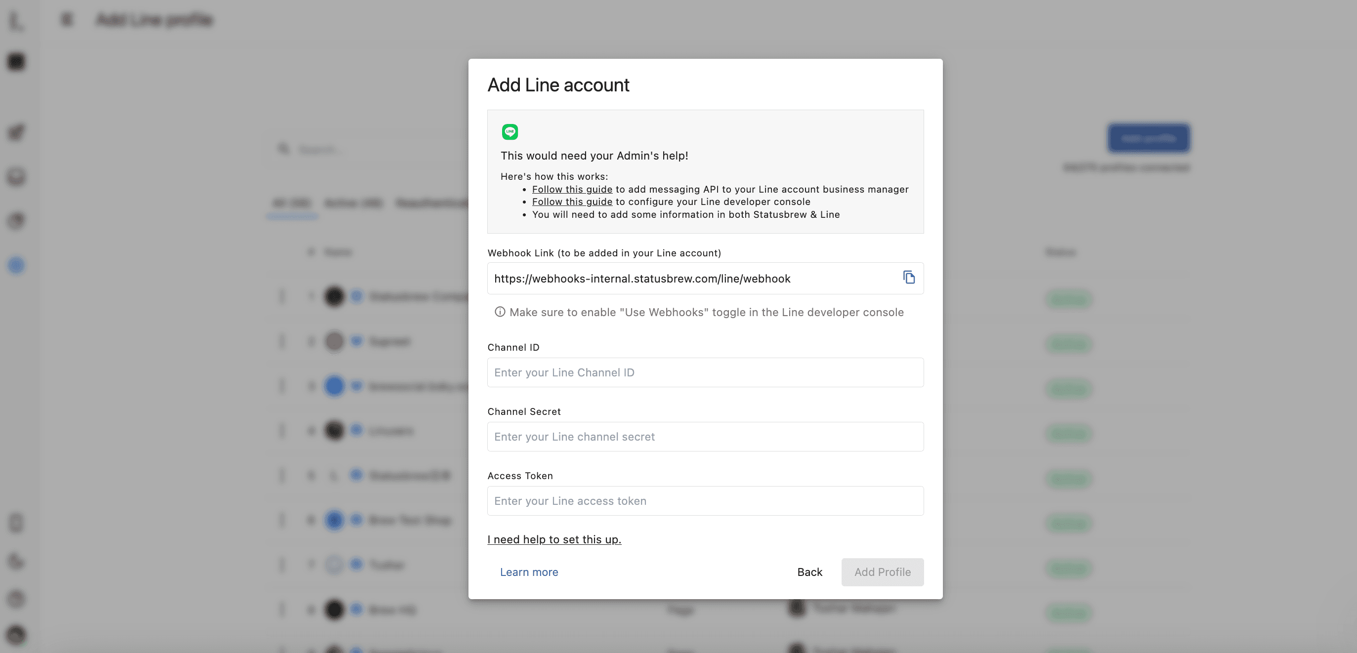 Connect Line Account In Statusbrew